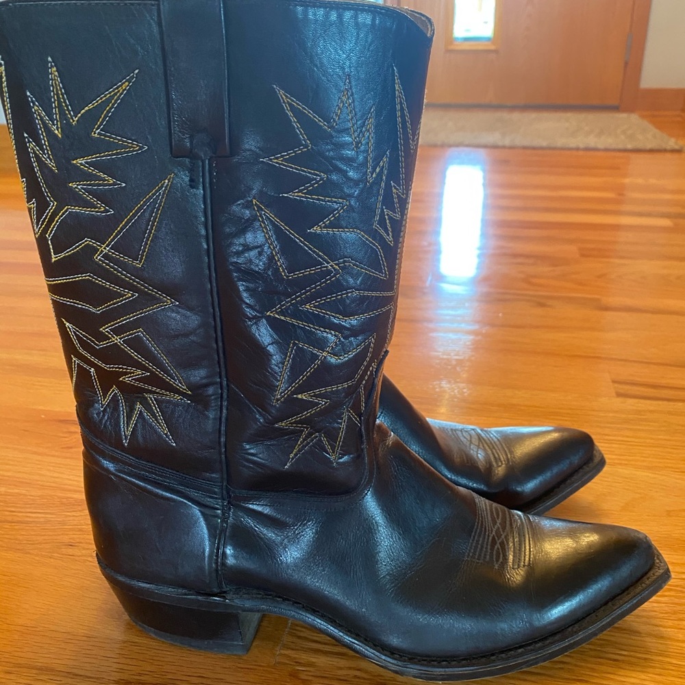 Men’s Vintage Black/Gold Cowboy Boots - Size 11.5